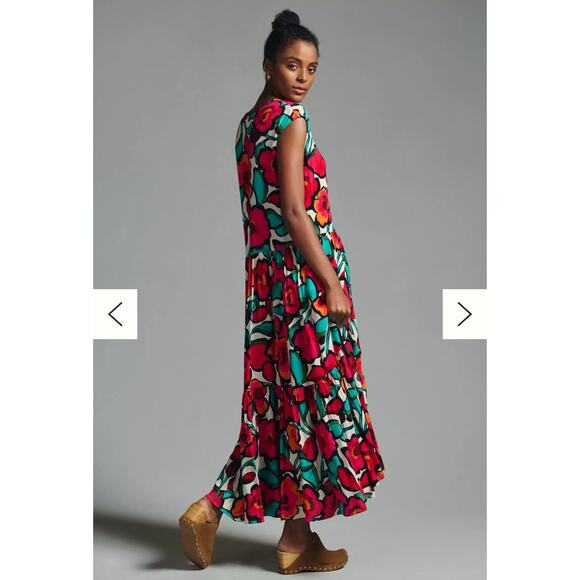 Anthropologie Corey Lynn Calter Tiered Short Sleeve Dress Size Medium Floral - Picture 2 of 16